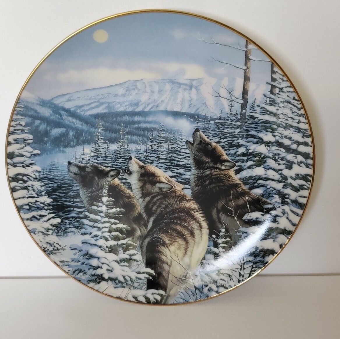 Moonlit Symphony Plate Song Of The Mountains  Wolf Wolves, Vintyge, Il