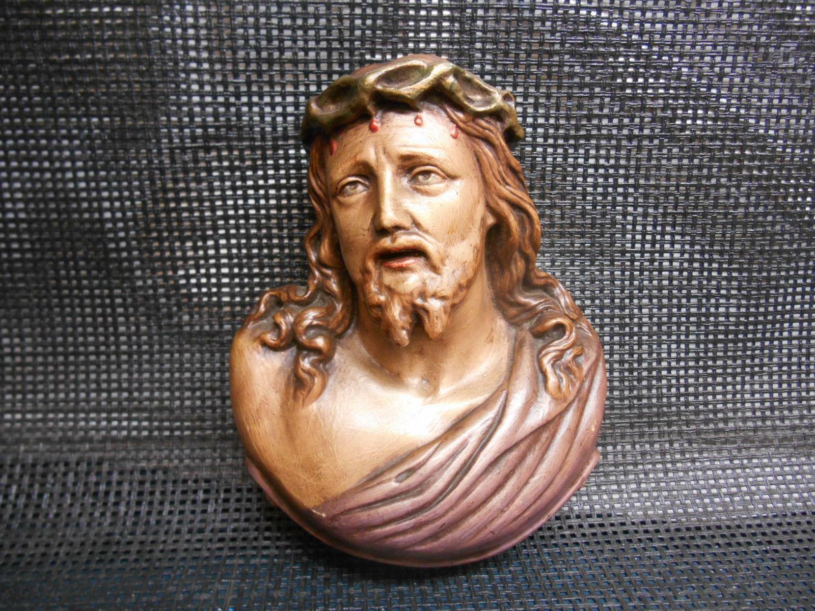 Old Vtg 1984 Religious Chalkware Jesus Christ Crown Of Thorns Wall Plaque