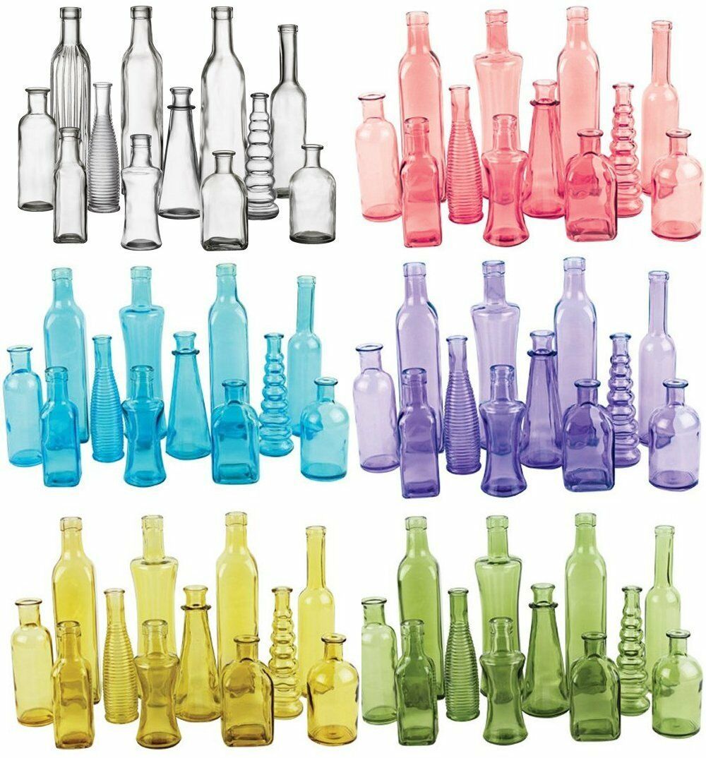 Vintage Colored Glass Bottles Wedding Party Vases 12 Piece Assortment #05203203