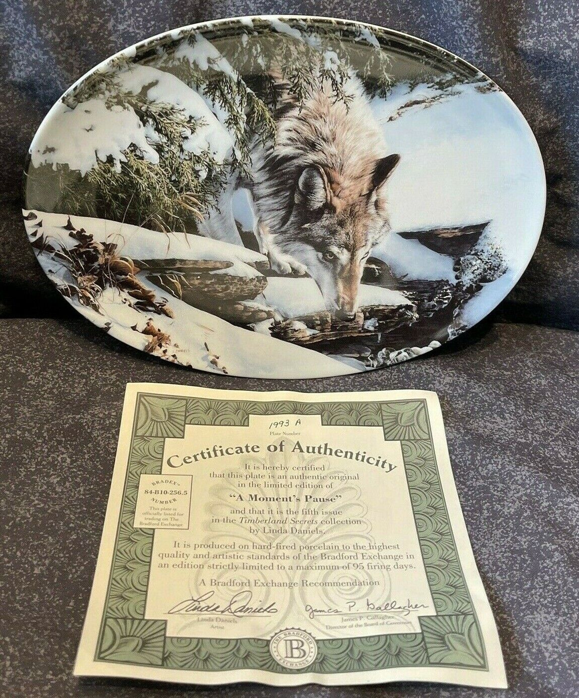 Vtg '95 Bradford Timberland Secrets #5 A Moments Pause Gray Wolf Collector Plate