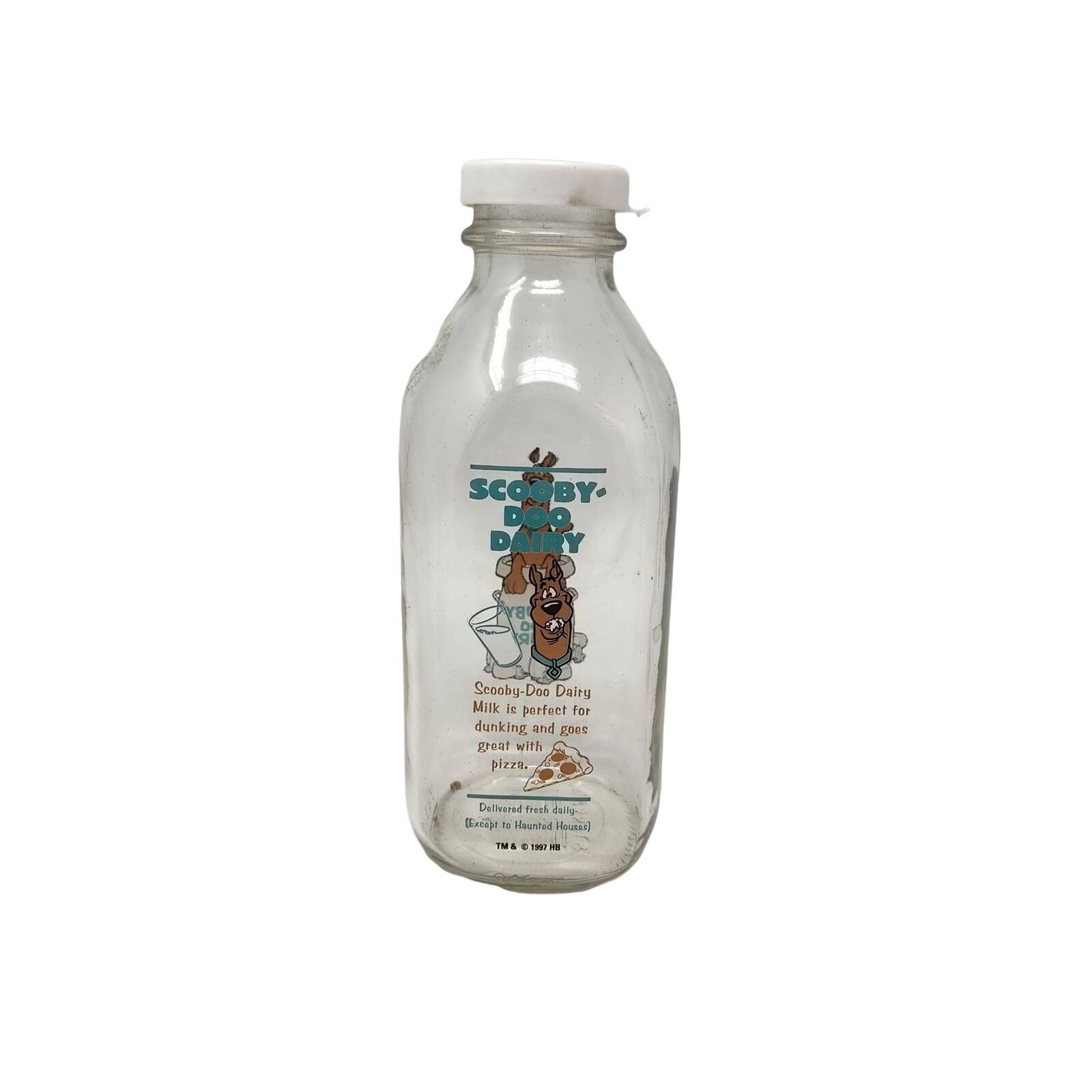 Vintage 1997 Scooby Doo Dairy Milk Glass Bottle Drink With Cap Cartoon Network