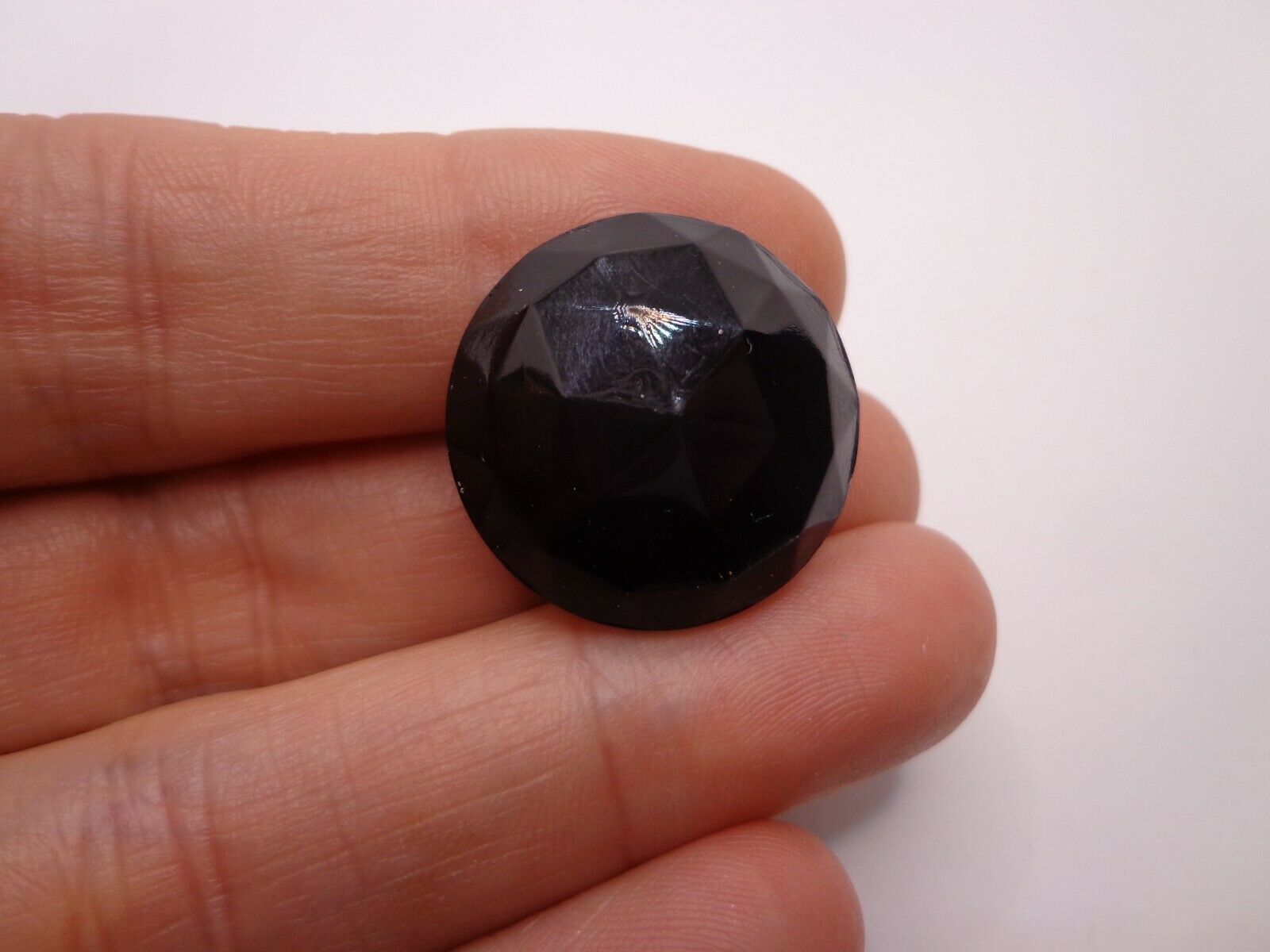 Antique Victorian Jet Black Glass Mourning Brooch Round Small