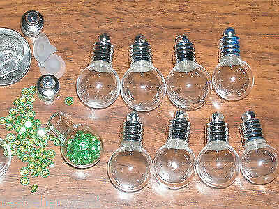 10 Lot Round Glass Bottle Pendant Vials Charm Necklace*