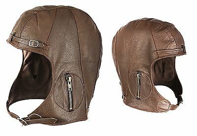 Brown Leather Wwii Style Pilots Helmet Military Aviator Head Cover S M/l Or L/xl