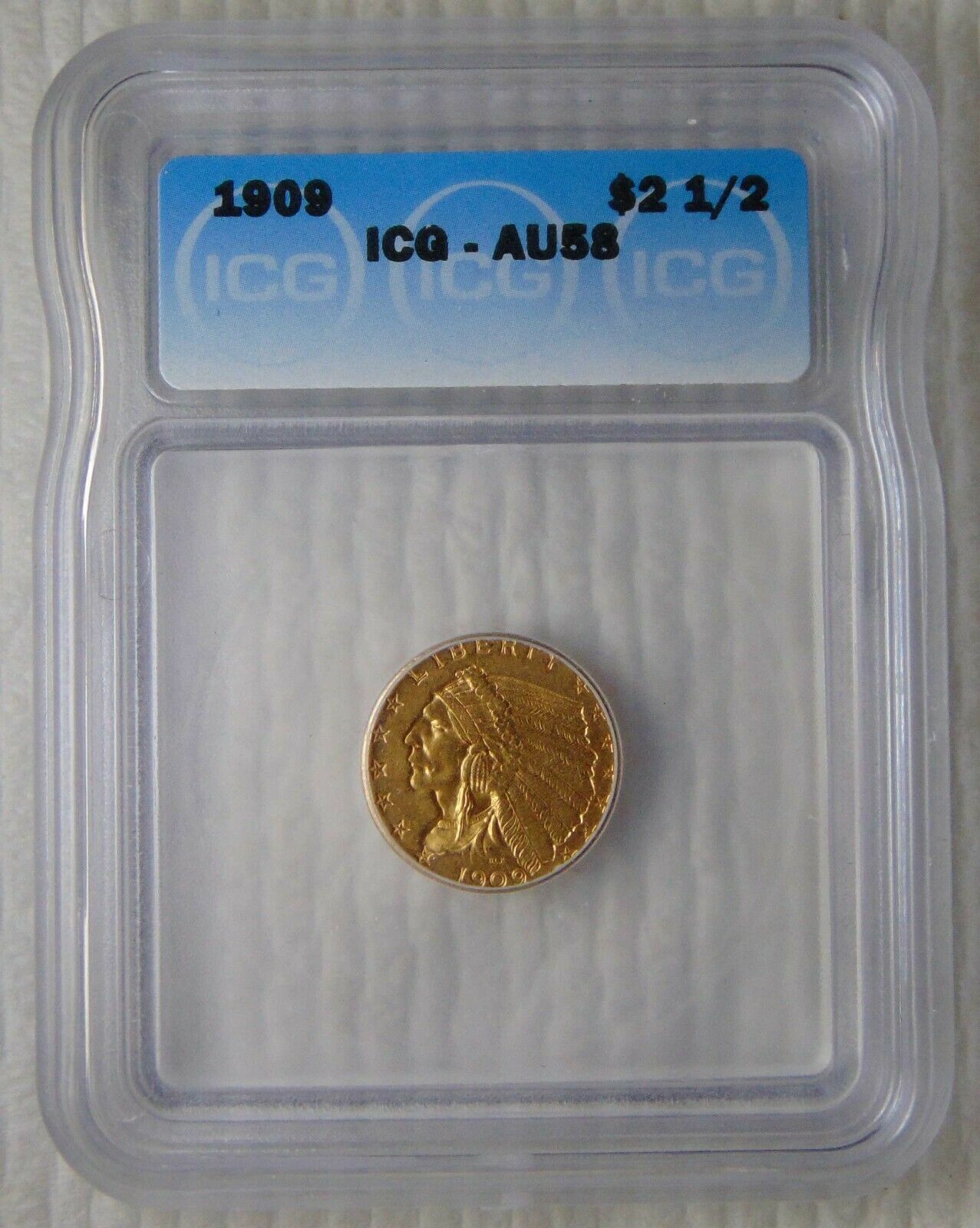 1909 Indian Head $2.5 Quarter Eagle Gold Coin, Icg Au 58, Nice!