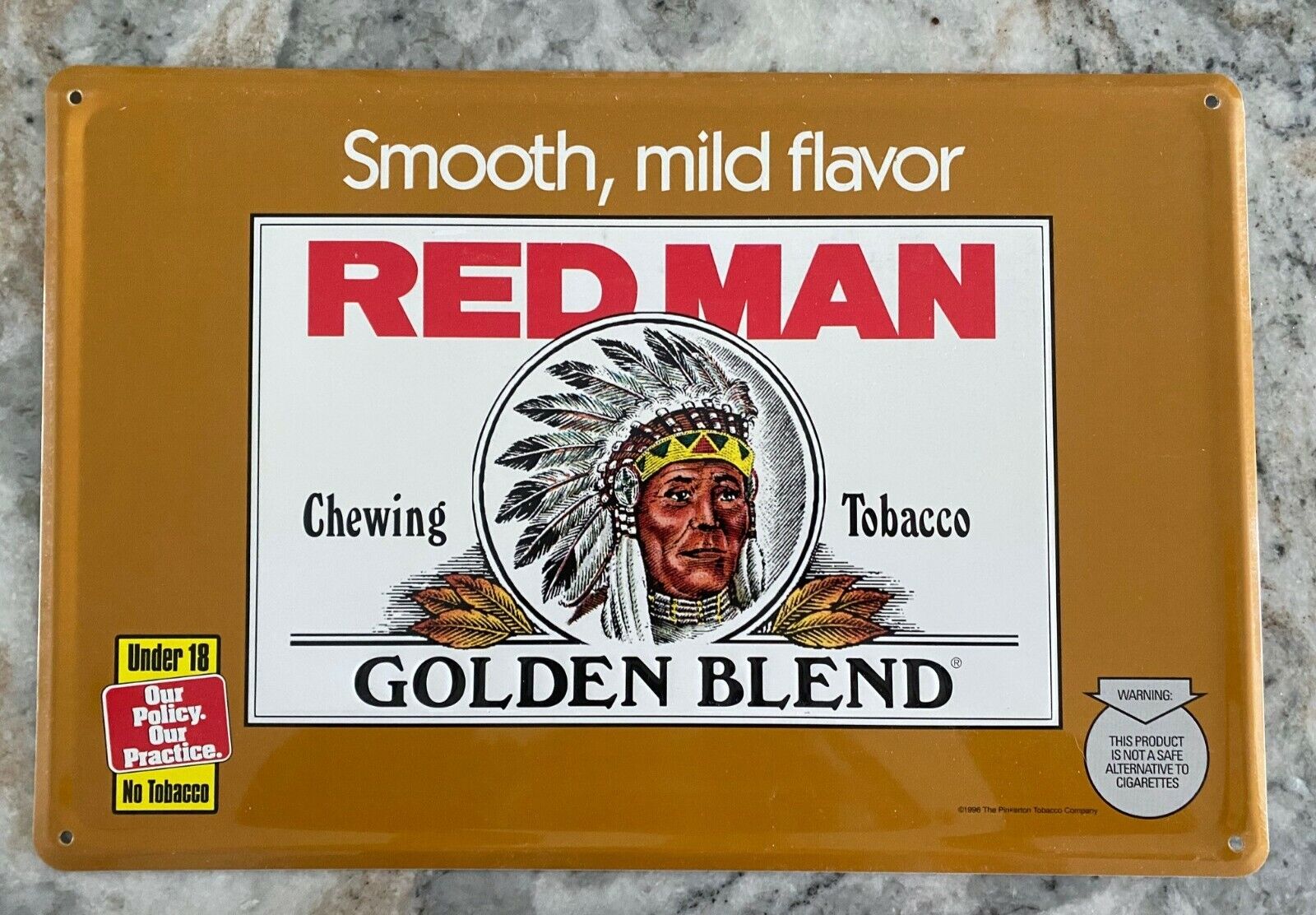 Vintage Red Man Golden Blend Chewing Tobacco 17 3/4 X 11 3/4 Embossed Metal Sign