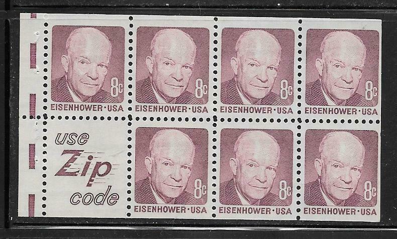 Mnh Us Scott# 1395d 1972 8 Cent Eisenhower Booklet Pane Of 7 Stamps Slogan 5 Nh