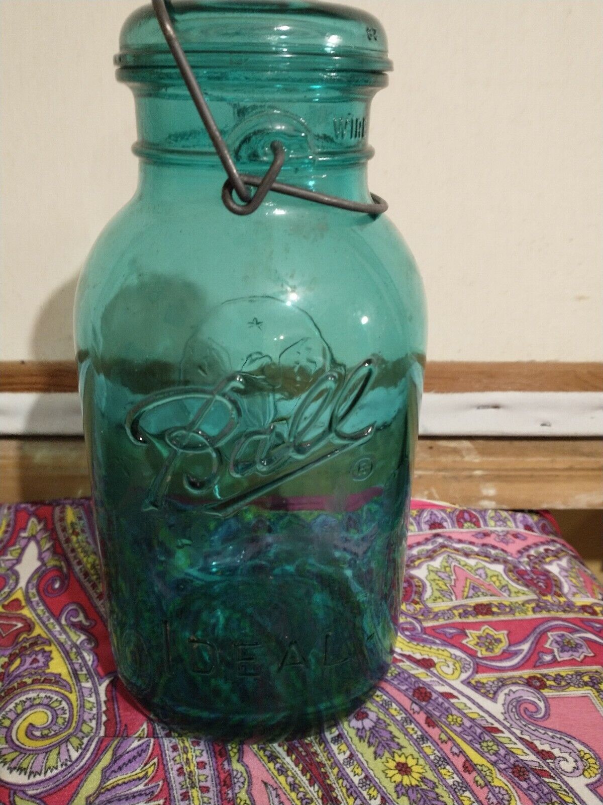 Old Blue Ball Deal Jar 10 Inch Tall End 5 Inch Wide