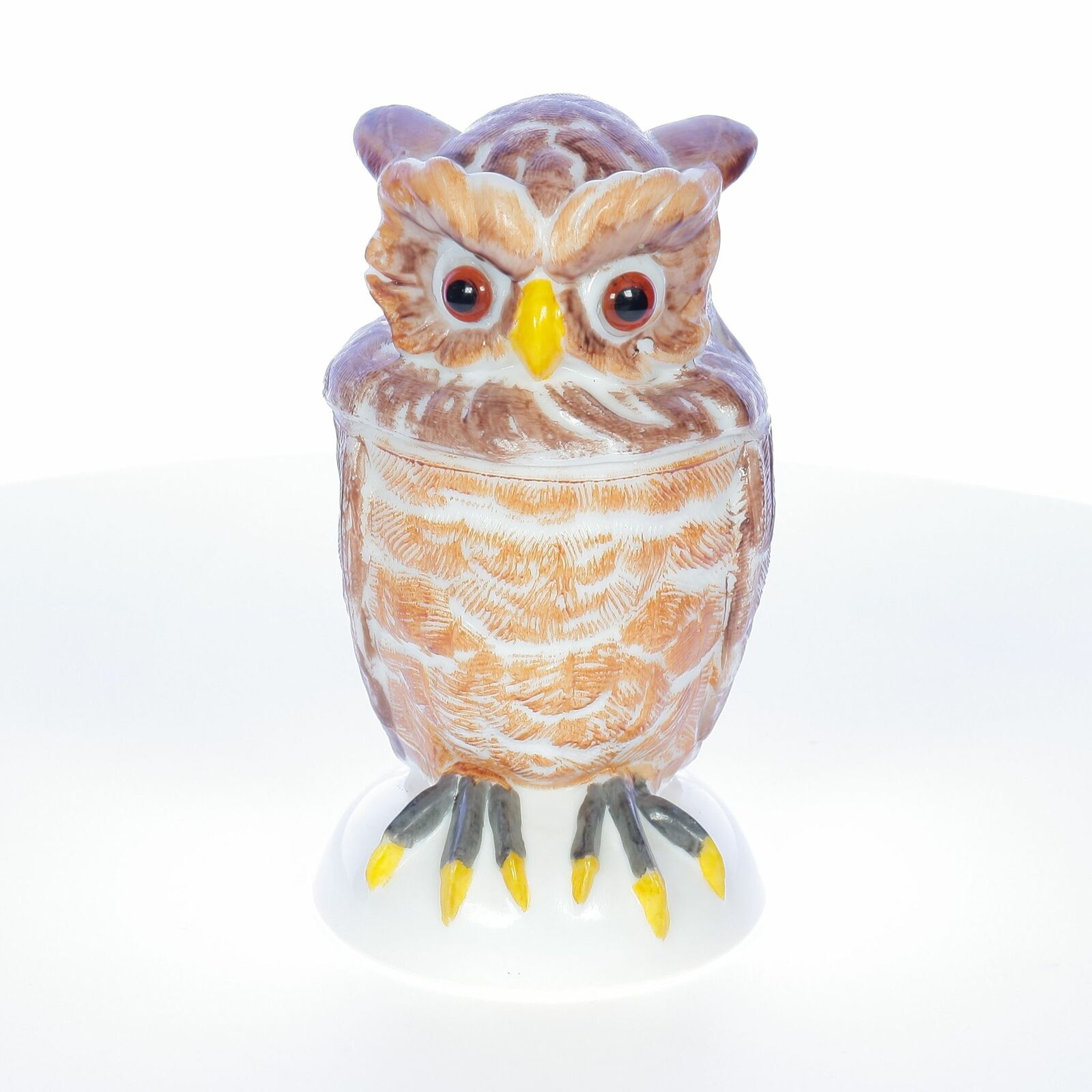 Summit / Alig Imperial Glass Owl Canister (hand Painted Signed White Milk Glass)