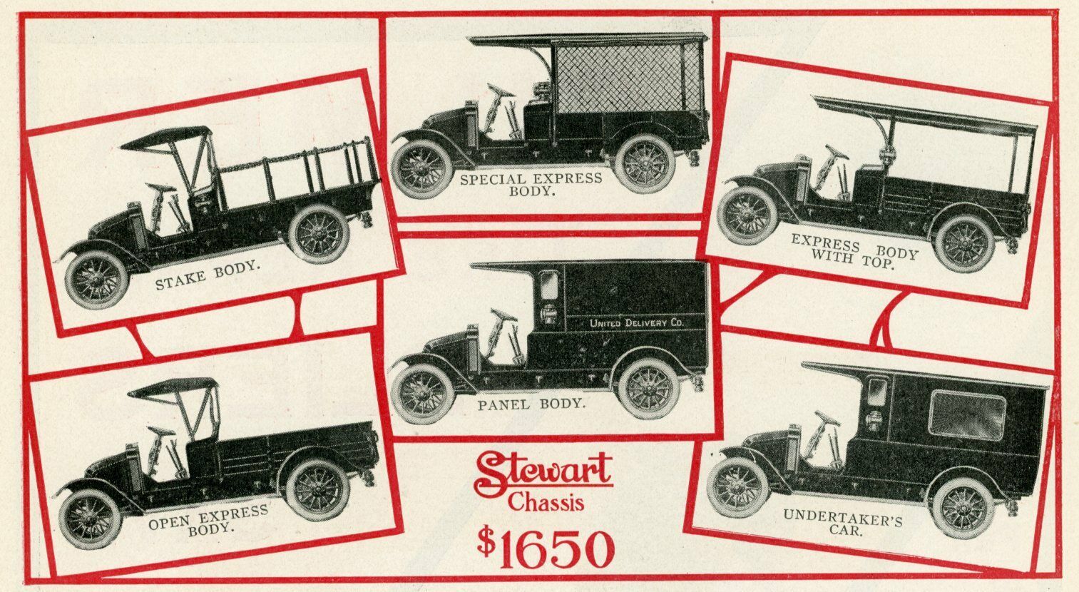 1912 Vintage Orig Stewart Delivery Trucks 2-color Ad. 6 Models Shown Buffalo Ny