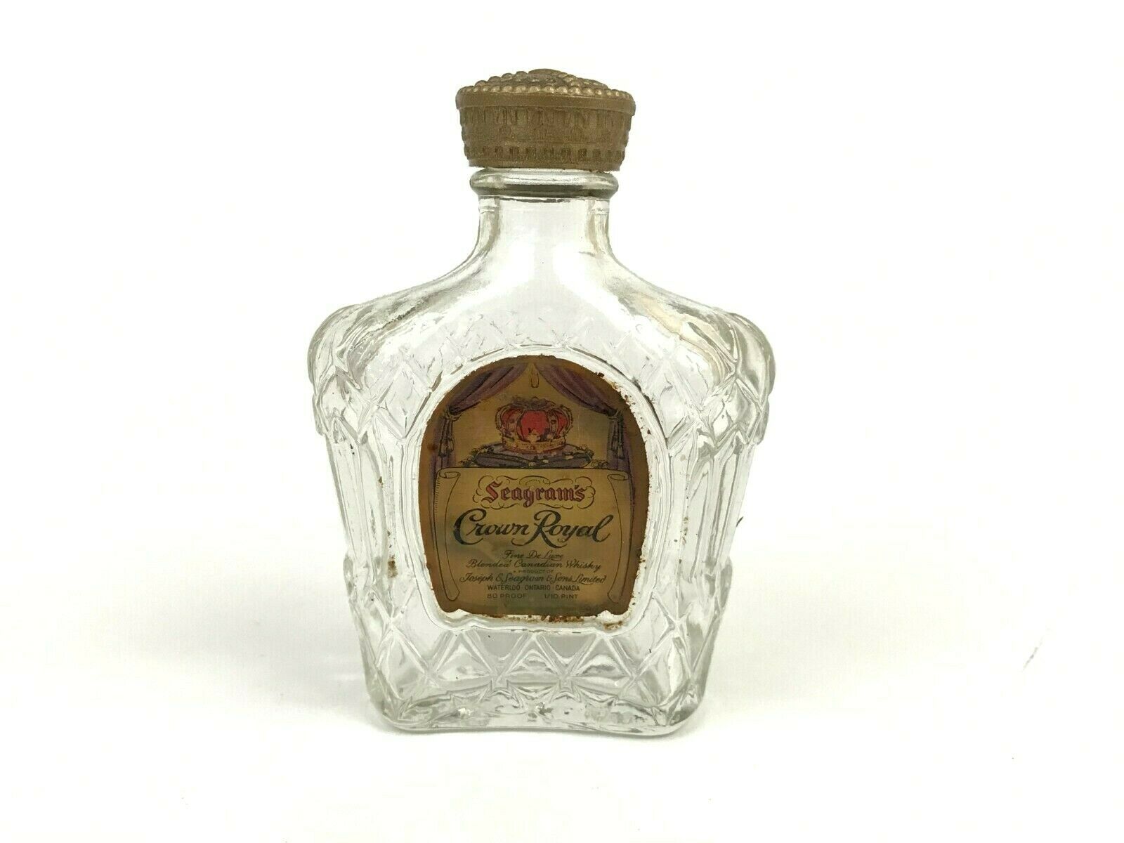 Vtg Seagram's Crown Royal Whisky Mini Miniature Liquor Bottle Original Cap Empty