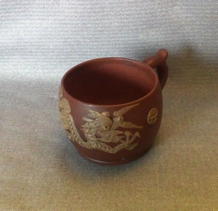 Antique Chinese Yixing Tea Cup Red Clay  Dragon Fine Condition Stamp Marked