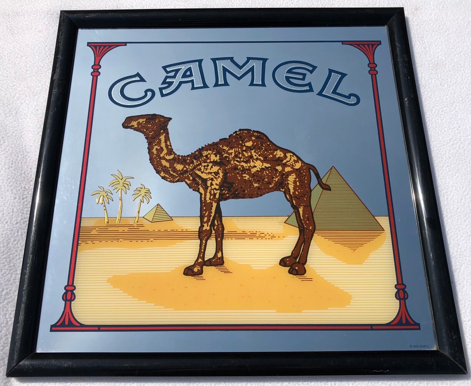 Vintage Framed Camel Cigarette 1992 Advertising Mirror Sign 19 1/2" X 19 1/2”