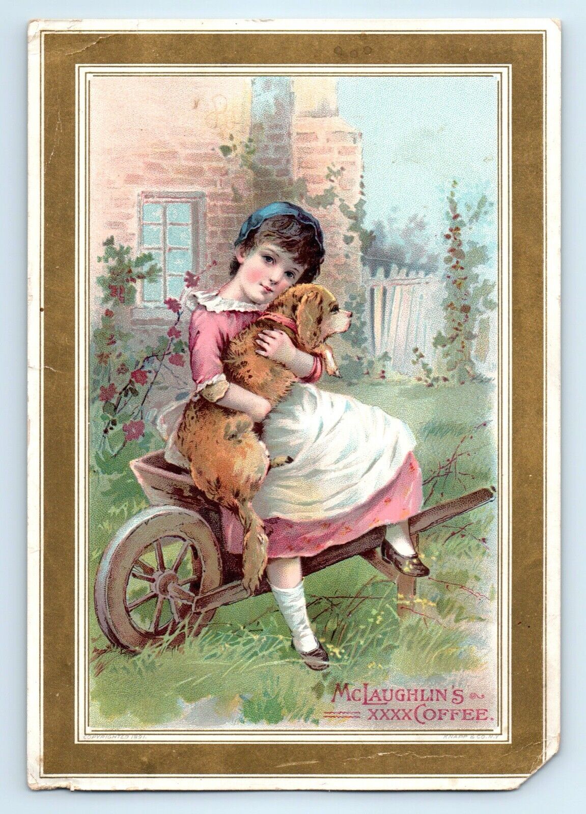 Mclaughin Coffee Trade Card - Girl Holding Puppy In Wheelbarrow - Chicago