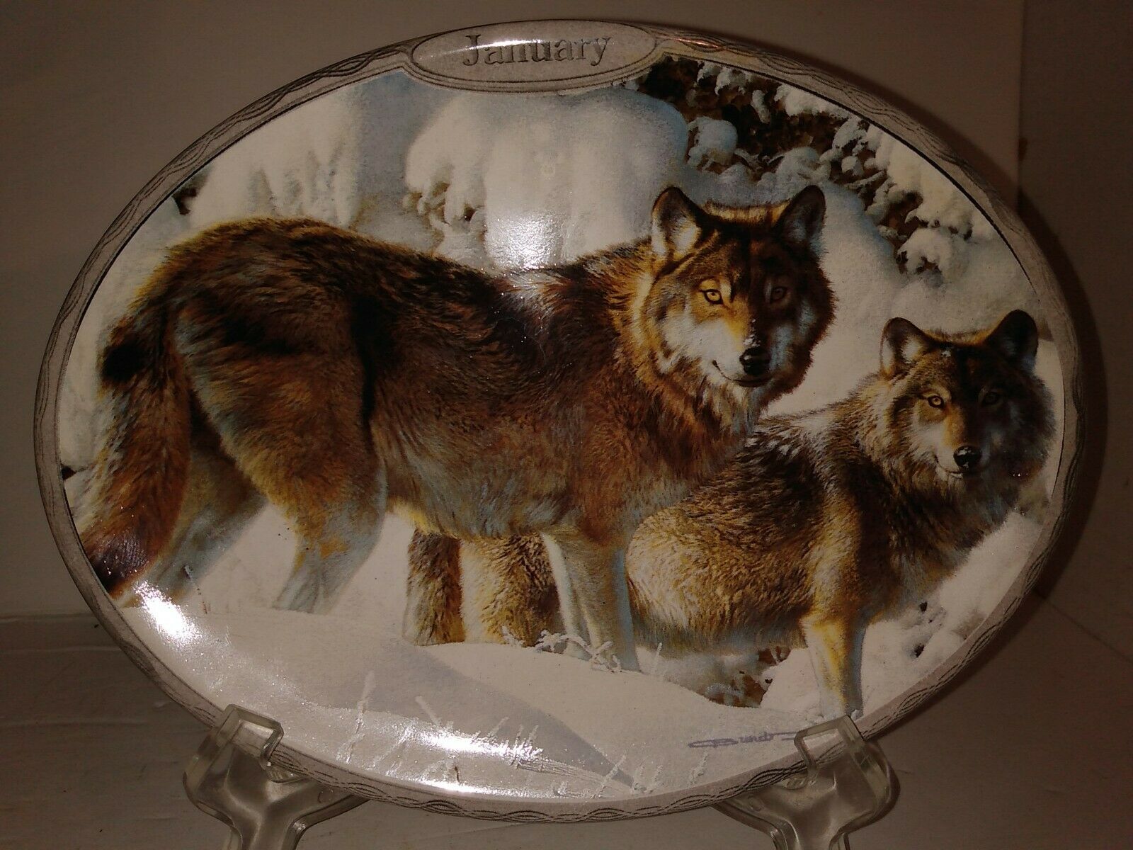 January Sentinels Of The Season Wolf Plate Carl Brenders 7 1/2" X 5 7/8"