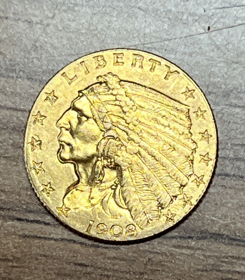 1908 $2.5 Gold Indian Head Quarter Eagle Early Us Gold Coin
