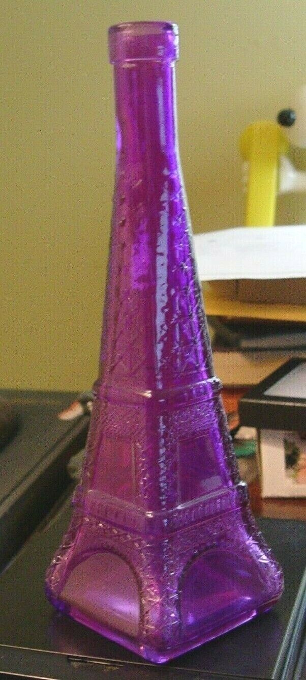 Purple Eiffel Tower Decorative 11 Inch Glass Bottle