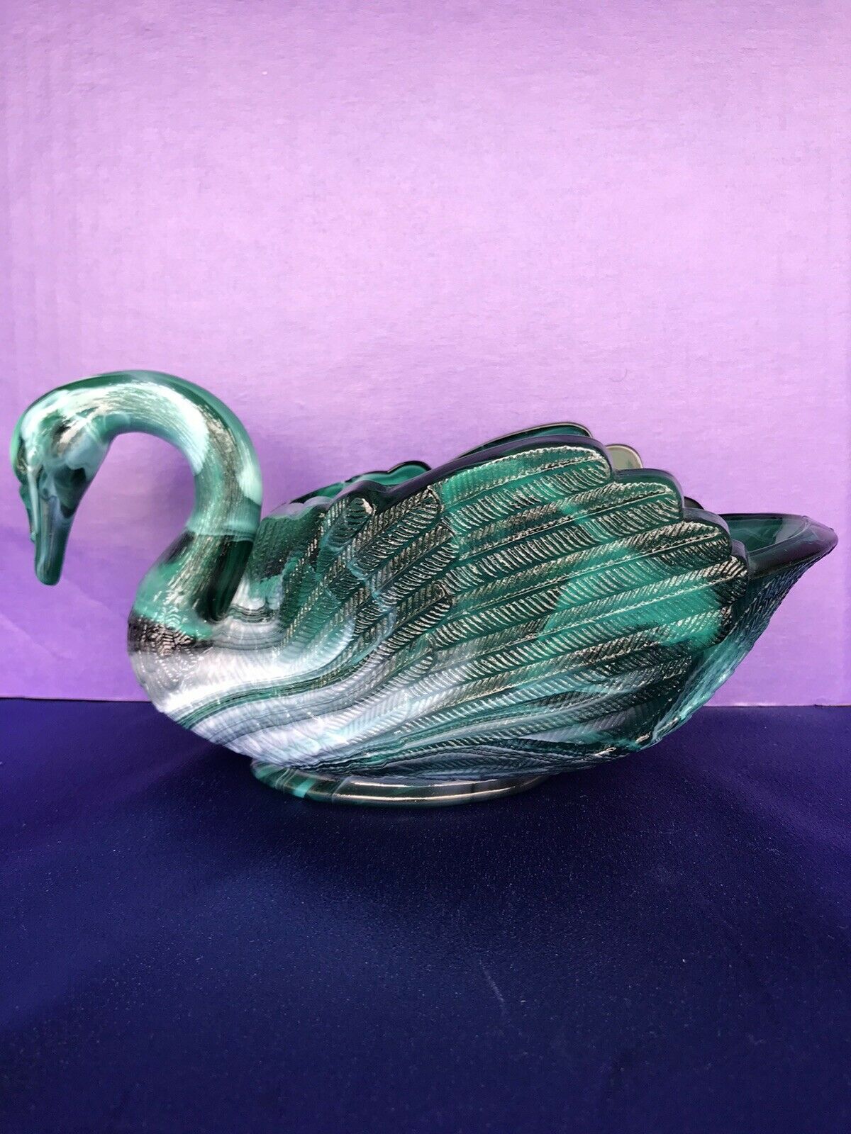 Imperial Large Green Slag Glass Swan In Gloss