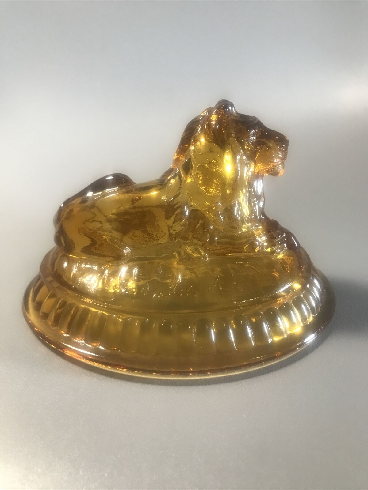 Vintage  Amber Glass Lion Cover Candy Dish Imperial Glass Pat 1889 Lid Only*