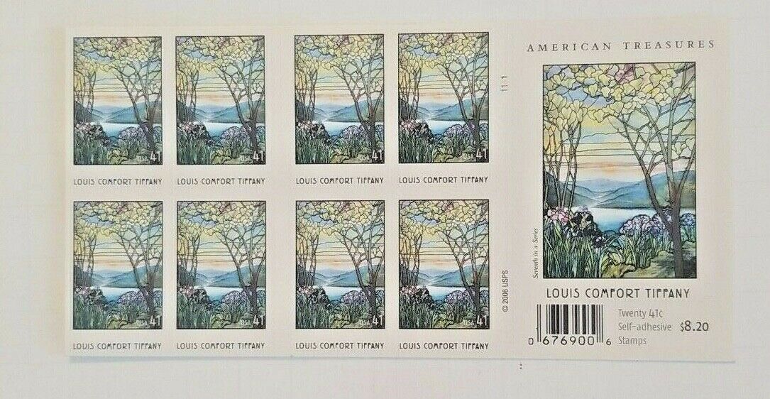 2007 Louis Comfort Tiffany - # 4165a Two-sided 20 Stamp Booklet 41 Cent Mnh