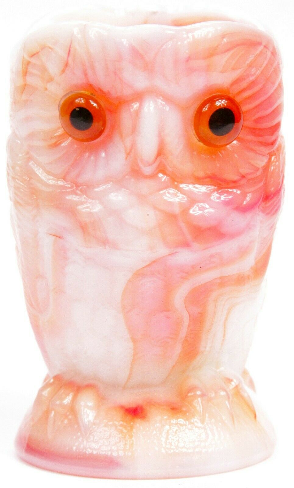 Vintage Imperial Glass Co. End Of Day Red Swirl Slag Glass Owl Toothpick Holder
