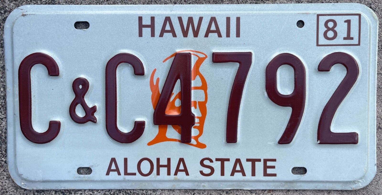 1981 King Kamehameha Hawaii C&c License Plate Mint #4792