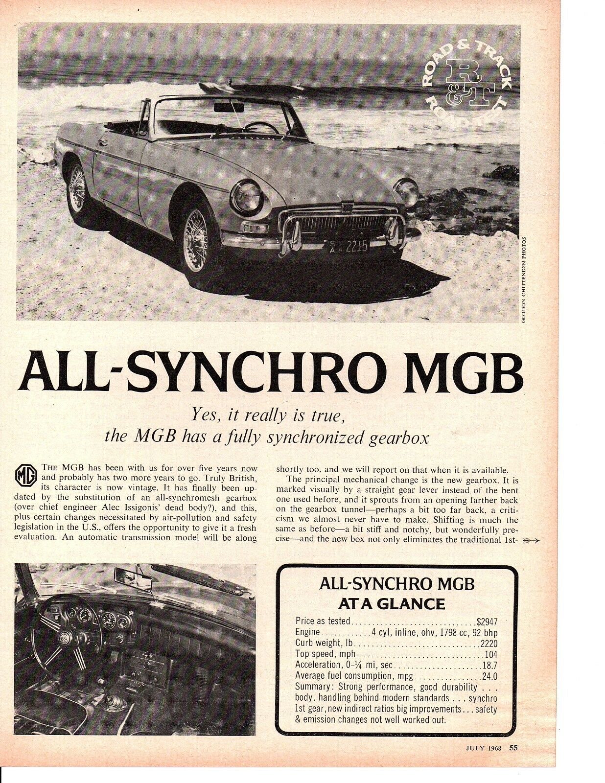 1968 All-synchro Mgb ~ Original 3-page Road Test / Article / Ad