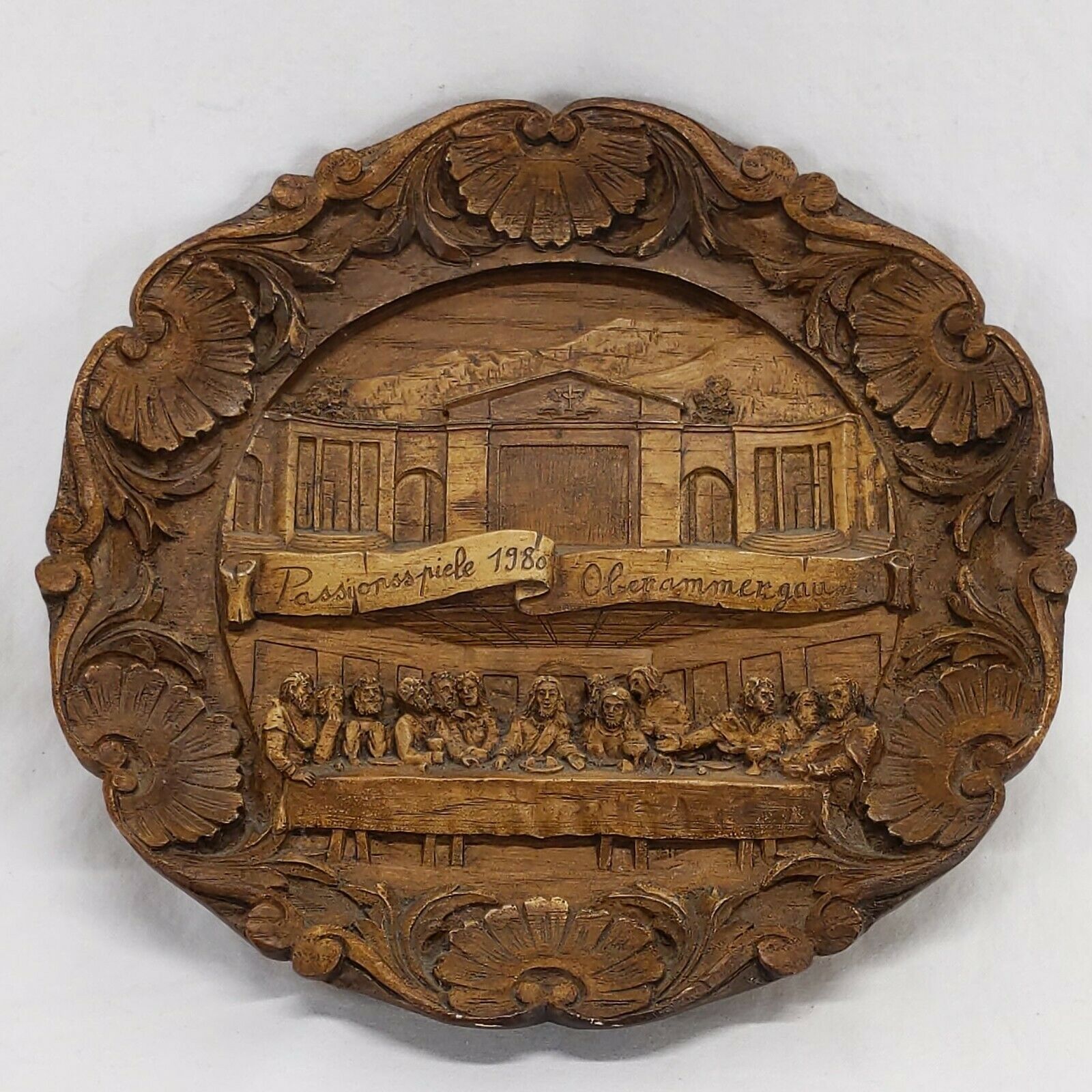 Vintage Wood Carving Oberammergau Passion Play Jesus & Disciples Last Supper 9"