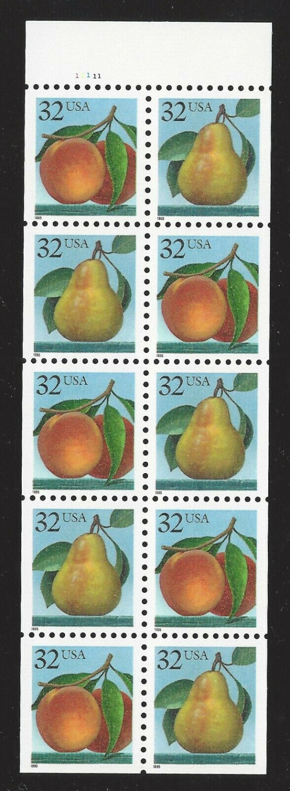 1995 Us #2488a 32c Fruit Stamp Booklet Pane Of 10 Nh Unfolded Choice Cv $7.25