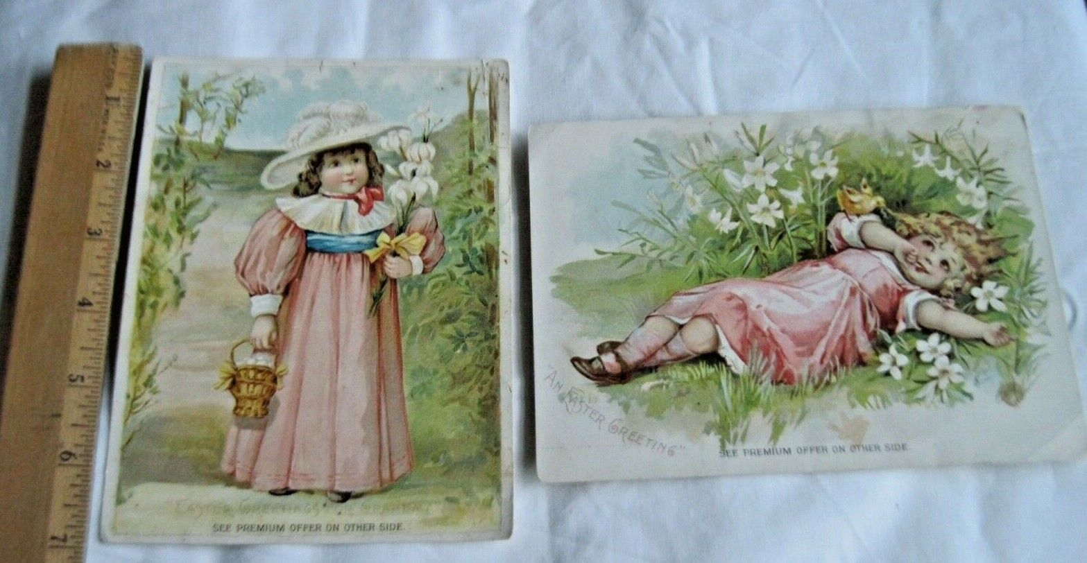 2 Antique Lion Coffee Woolson Spice Co Toledo Ohio Ad Trade Cards 1834 Lil Girls