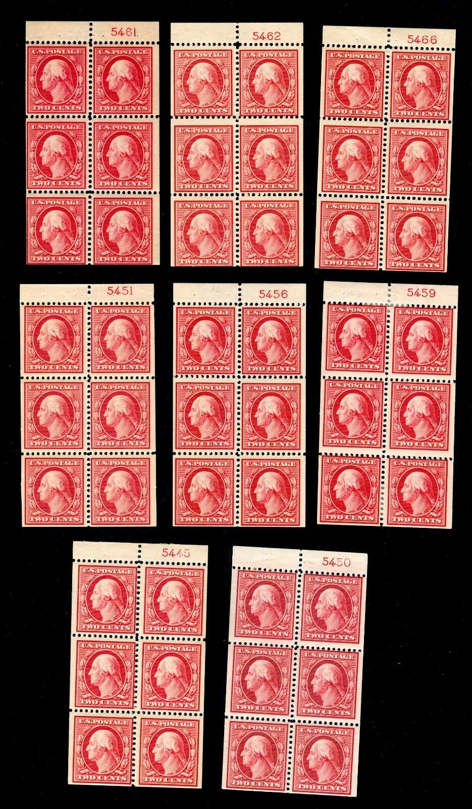 Momen: Us Stamps #375a 8 Plate # Booklets Mint Og H