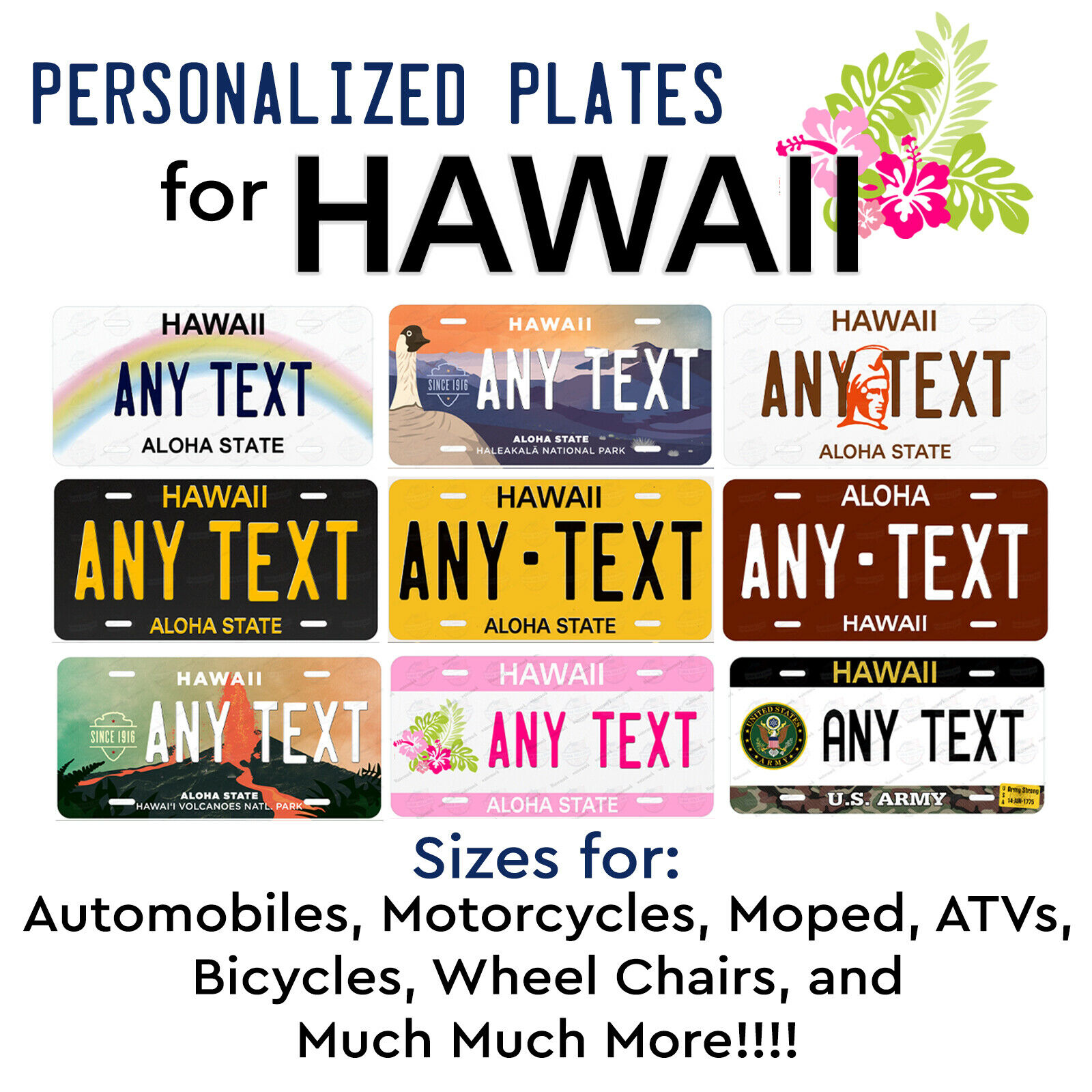 Hawaii Personalized Custom License Plate Tag For Auto Car Bicycle Atv Motorcycle