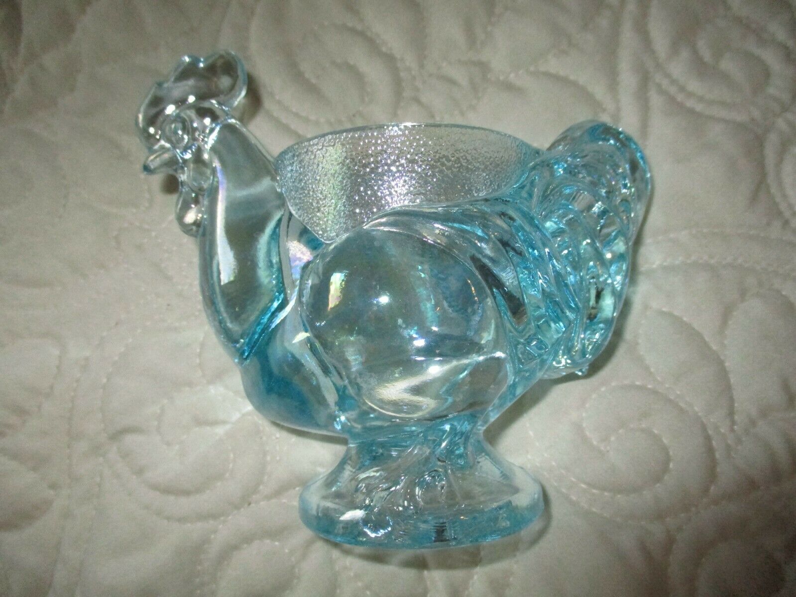 Vintage Imperial Glass Blue Iridized 5" Rooster Egg Cup