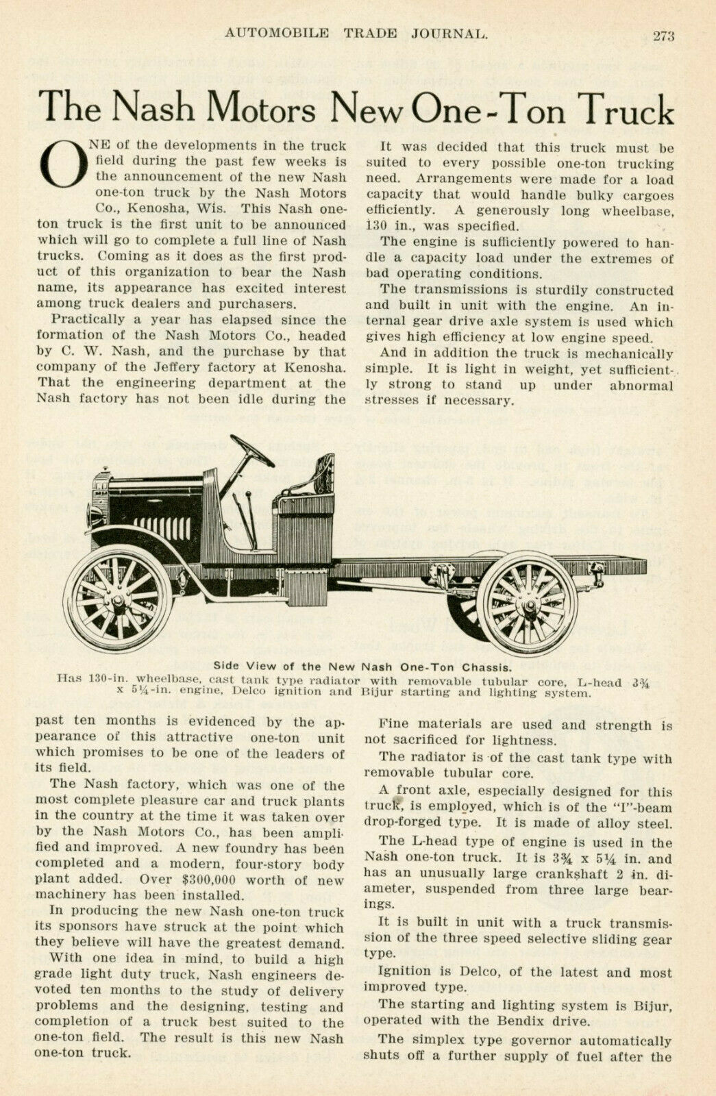 1917 Vintage Orig Article + Pics: New Nash 1-ton Truck.nash Motors, Kenosha Wi
