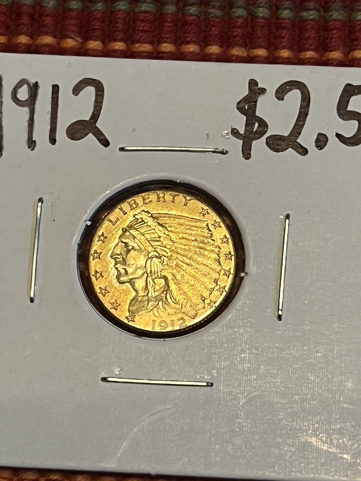 1912 $2.50 Gold Indian Quarter Eagle, Higher Grade, Better 2 And 1/2 Type Coin