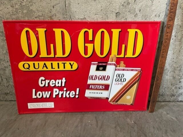 Old Gold Vintage Cigarettes Embossed Sign Good Condition Approx 24”x18”.